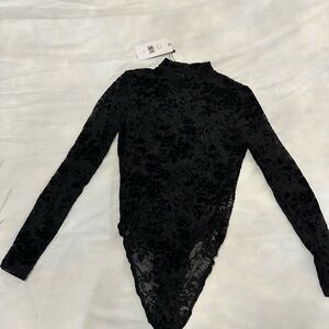 Black Floral Lace Bodysuit. XS